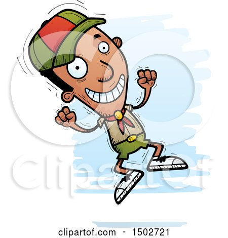 Clipart of a Jumping Black Male Scout - Royalty Free Vector Illustration by Cory Thoman