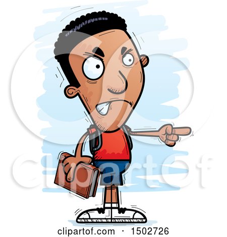 Clipart of a Mad Pointing Black Male Community College Student - Royalty Free Vector Illustration by Cory Thoman