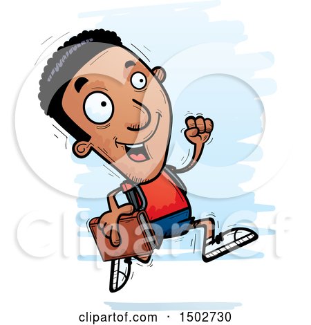 Clipart of a Running Black Male Community College Student - Royalty Free Vector Illustration by Cory Thoman