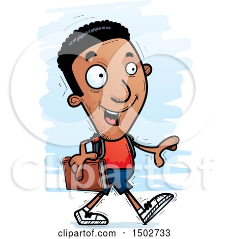 Clipart of a Walking Black Male Community College Student - Royalty Free Vector Illustration by Cory Thoman