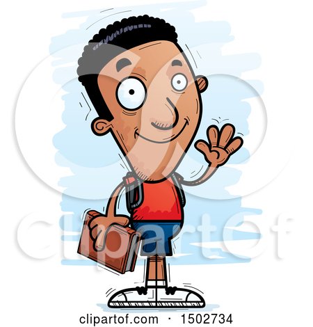 Clipart of a Waving Black Male Community College Student - Royalty Free Vector Illustration by Cory Thoman
