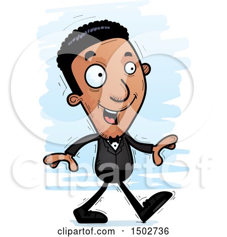 Clipart of a Walking African American Man in a Tuxedo - Royalty Free Vector Illustration by Cory Thoman