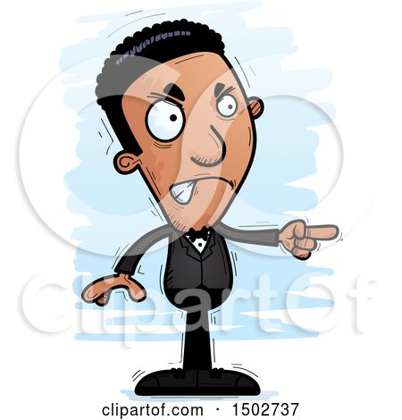 Clipart of a Mad Pointing African American Man in a Tuxedo - Royalty Free Vector Illustration by Cory Thoman
