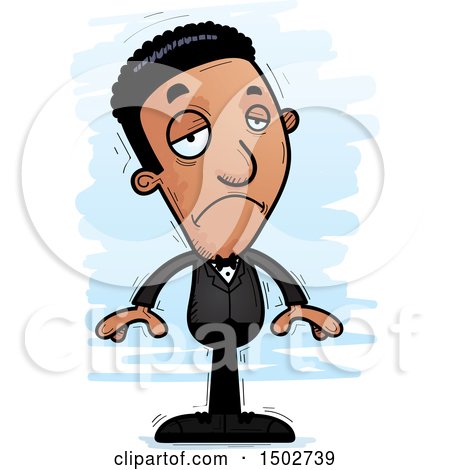 Clipart of a Sad African American Man in a Tuxedo - Royalty Free Vector Illustration by Cory Thoman
