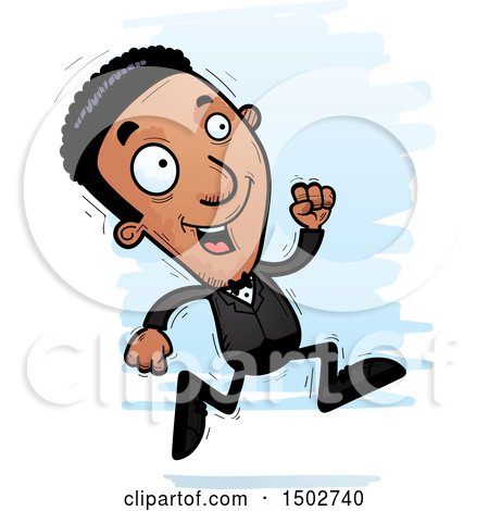 Clipart of a Running African American Man in a Tuxedo - Royalty Free Vector Illustration by Cory Thoman