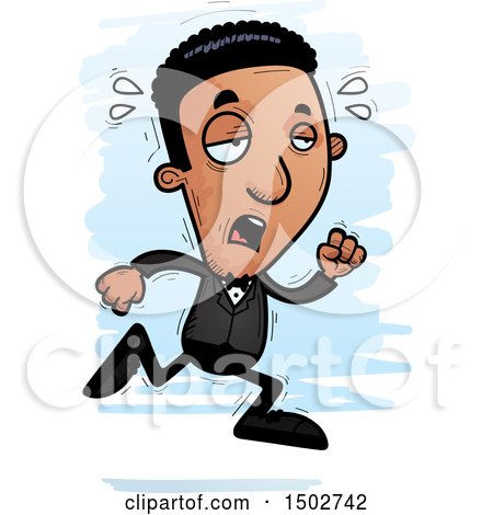 Clipart of a Tired Running African American Man in a Tuxedo - Royalty Free Vector Illustration by Cory Thoman