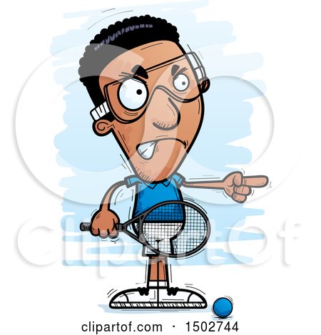 Clipart of a Mad Pointing African American Man Racquetball Player - Royalty Free Vector Illustration by Cory Thoman