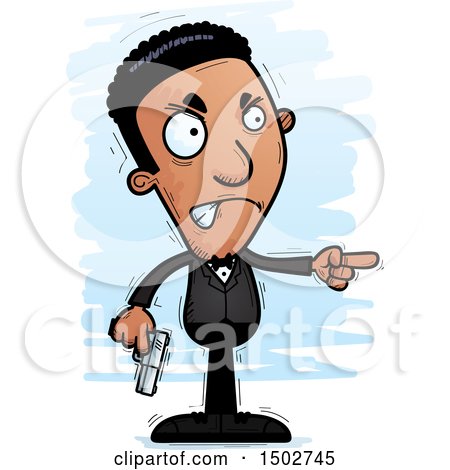 Clipart of a Mad African American Male Spy or Secret Service Agent - Royalty Free Vector Illustration by Cory Thoman