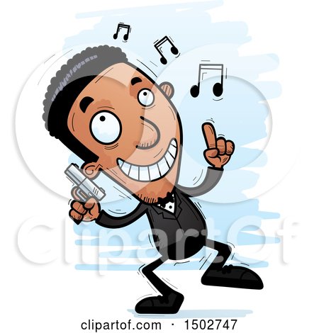 Clipart of a Dancing African American Male Spy or Secret Service Agent - Royalty Free Vector Illustration by Cory Thoman