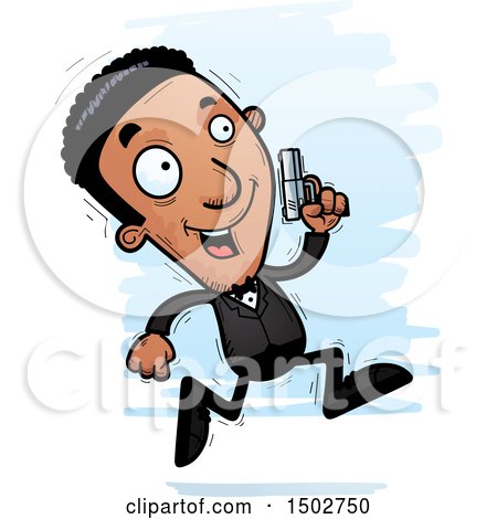 Clipart of a Running African American Male Spy or Secret Service Agent - Royalty Free Vector Illustration by Cory Thoman