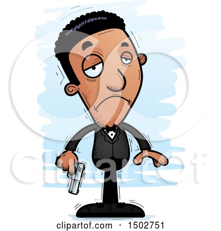Clipart of a Sad African American Male Spy or Secret Service Agent - Royalty Free Vector Illustration by Cory Thoman