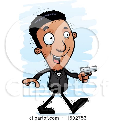 Clipart of a Walking African American Male Spy or Secret Service Agent - Royalty Free Vector Illustration by Cory Thoman
