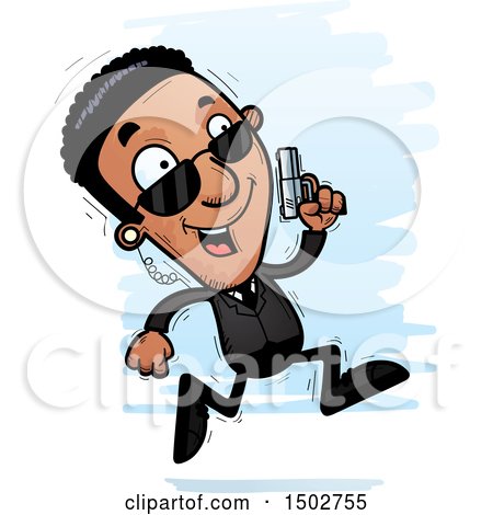 Clipart of a Running African American Male Secret Service Agent - Royalty Free Vector Illustration by Cory Thoman