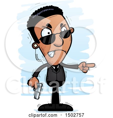 Clipart of a Mad African American Male Secret Service Agent - Royalty Free Vector Illustration by Cory Thoman