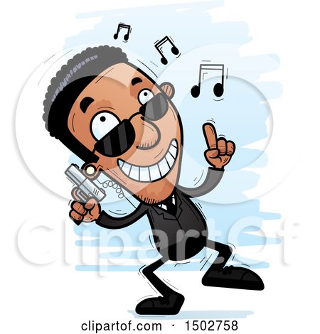 Clipart of a Dancing African American Male Secret Service Agent - Royalty Free Vector Illustration by Cory Thoman