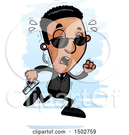 Clipart of a Tired Running African American Male Secret Service Agent - Royalty Free Vector Illustration by Cory Thoman