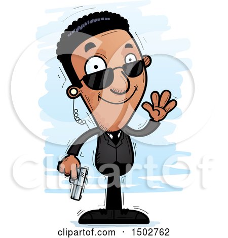 Clipart of a Waving African American Male Secret Service Agent - Royalty Free Vector Illustration by Cory Thoman