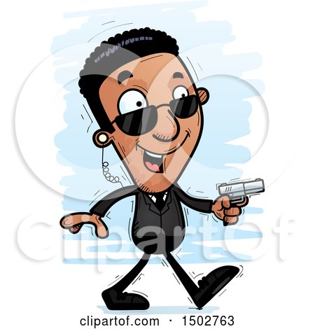 Clipart of a Walking African American Male Secret Service Agent - Royalty Free Vector Illustration by Cory Thoman