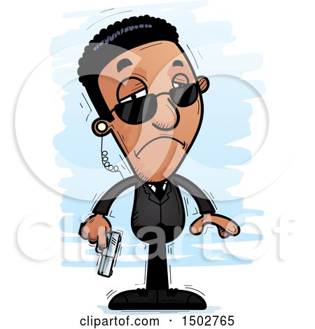 Clipart of a Sad African American Male Secret Service Agent - Royalty Free Vector Illustration by Cory Thoman