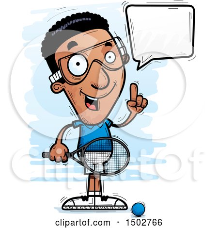 Clipart of a Talking African American Man Racquetball Player - Royalty Free Vector Illustration by Cory Thoman