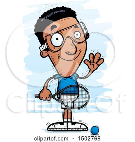 Clipart of a Waving African American Man Racquetball Player - Royalty Free Vector Illustration by Cory Thoman