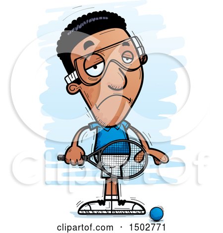 Clipart of a Sad African American Man Racquetball Player - Royalty Free Vector Illustration by Cory Thoman