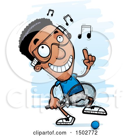 Clipart of a Dancing African American Man Racquetball Player - Royalty Free Vector Illustration by Cory Thoman