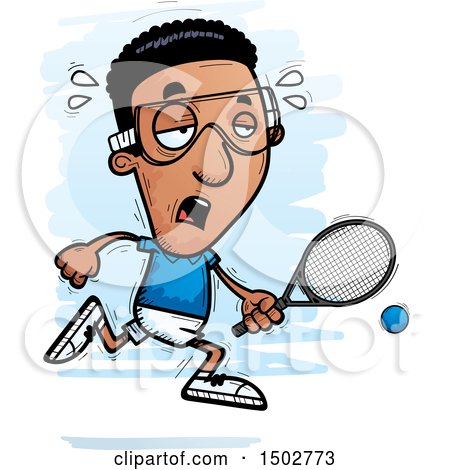 Clipart of a Tired African American Man Racquetball Player - Royalty Free Vector Illustration by Cory Thoman
