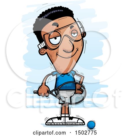 Clipart of a Confident African American Man Racquetball Player - Royalty Free Vector Illustration by Cory Thoman