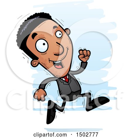 Clipart of a Running African American Business Man - Royalty Free Vector Illustration by Cory Thoman