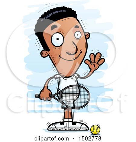 Clipart of a Waving African American Male Tennis Player - Royalty Free Vector Illustration by Cory Thoman