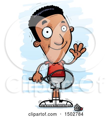Clipart of a Waving African American Man Badminton Player - Royalty Free Vector Illustration by Cory Thoman