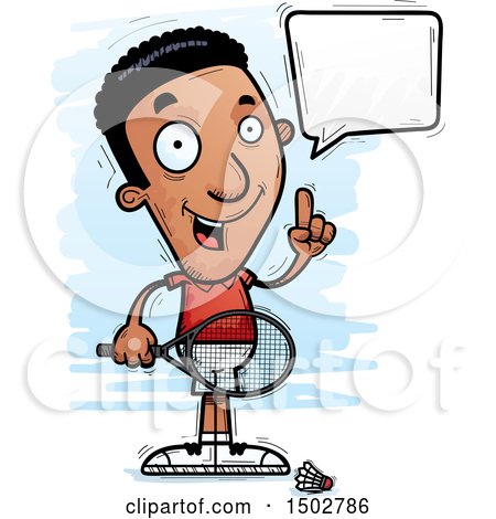 Clipart of a Talking African American Man Badminton Player - Royalty Free Vector Illustration by Cory Thoman