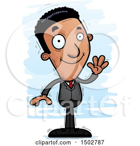 Clipart of a Waving African American Business Man - Royalty Free Vector Illustration by Cory Thoman