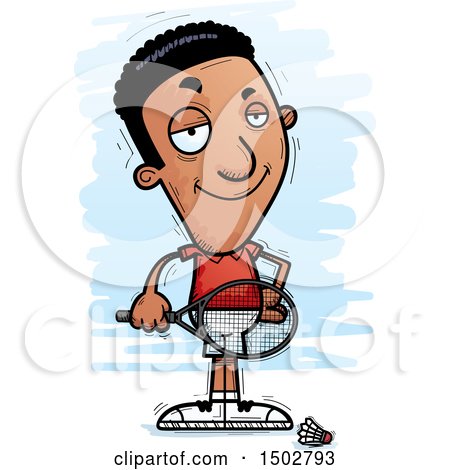 Clipart of a Confident African American Man Badminton Player - Royalty Free Vector Illustration by Cory Thoman