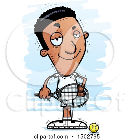 Clipart of a Confident African American Male Tennis Player - Royalty Free Vector Illustration by Cory Thoman