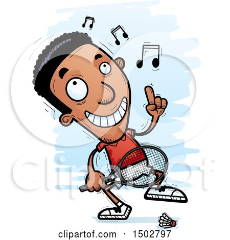 Clipart of a Dancing African American Man Badminton Player - Royalty Free Vector Illustration by Cory Thoman