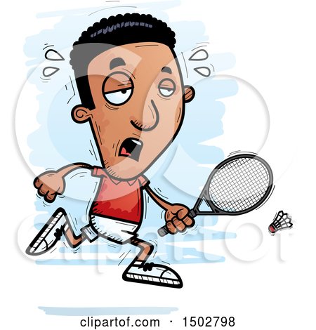 Clipart of a Tired African American Man Badminton Player - Royalty Free Vector Illustration by Cory Thoman
