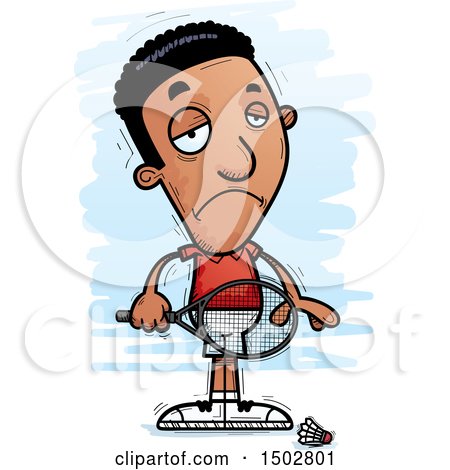 Clipart of a Sad African American Man Badminton Player - Royalty Free Vector Illustration by Cory Thoman
