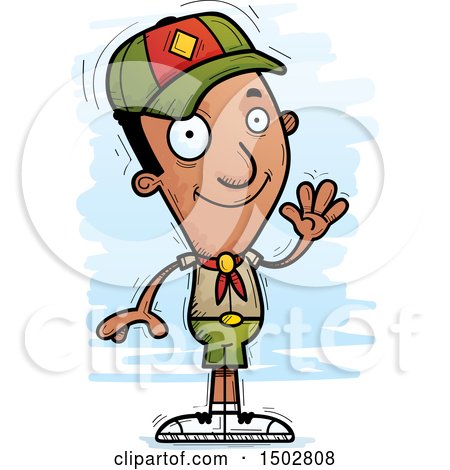 Clipart of a Waving Black Male Scout - Royalty Free Vector Illustration by Cory Thoman