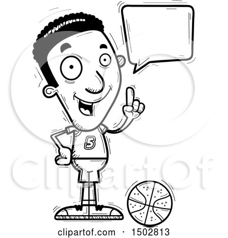 Clipart of a Black and White Talking Black Male Basketball Player - Royalty Free Vector Illustration by Cory Thoman
