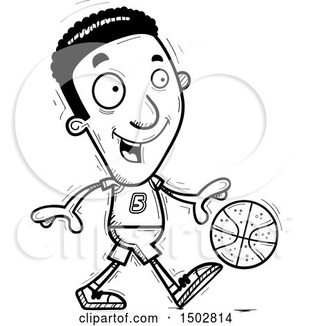 Clipart of a Black and White Dribbling Black Male Basketball Player - Royalty Free Vector Illustration by Cory Thoman
