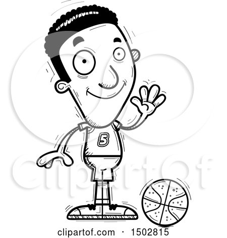 Clipart of a Black and White Waving Black Male Basketball Player - Royalty Free Vector Illustration by Cory Thoman