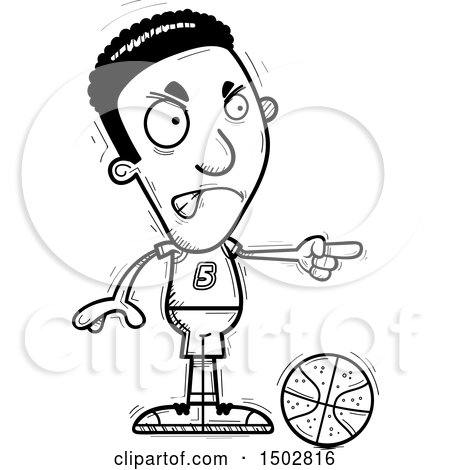 Clipart of a Black and White Mad Pointing Black Male Basketball Player - Royalty Free Vector Illustration by Cory Thoman