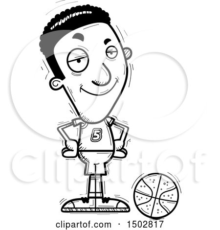 Clipart of a Black and White Confident Black Male Basketball Player - Royalty Free Vector Illustration by Cory Thoman