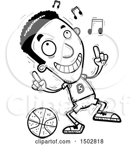 Clipart of a Black and White Black Male Basketball Player Doing a Happy Dance - Royalty Free Vector Illustration by Cory Thoman