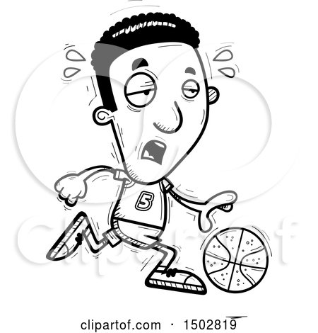 Clipart of a Black and White Tired Running Black Male Basketball Player - Royalty Free Vector Illustration by Cory Thoman