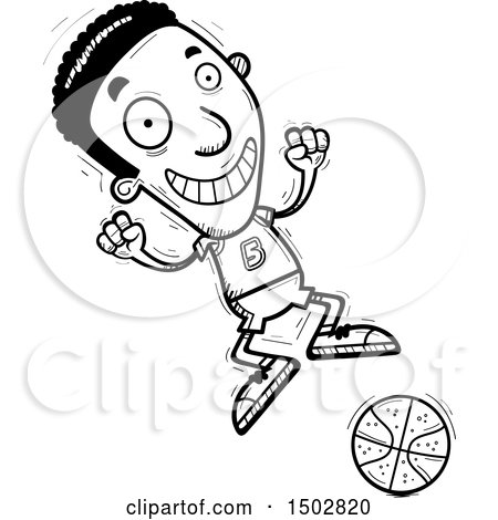 Clipart of a Black and White Jumping Black Male Basketball Player - Royalty Free Vector Illustration by Cory Thoman