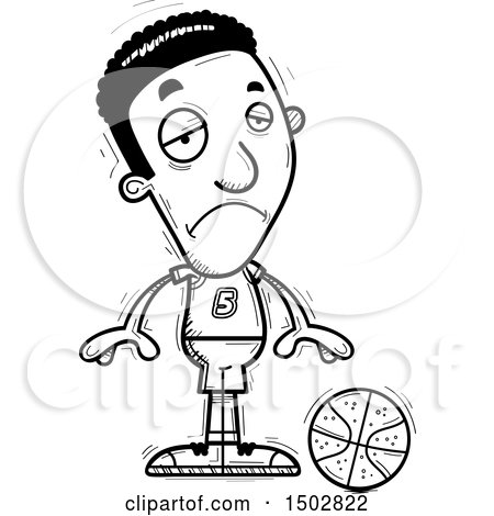 Clipart of a Black and White Sad Black Male Basketball Player - Royalty Free Vector Illustration by Cory Thoman