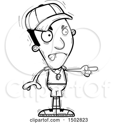 Clipart of a Black and White Mad Pointing Black Male Coach - Royalty Free Vector Illustration by Cory Thoman